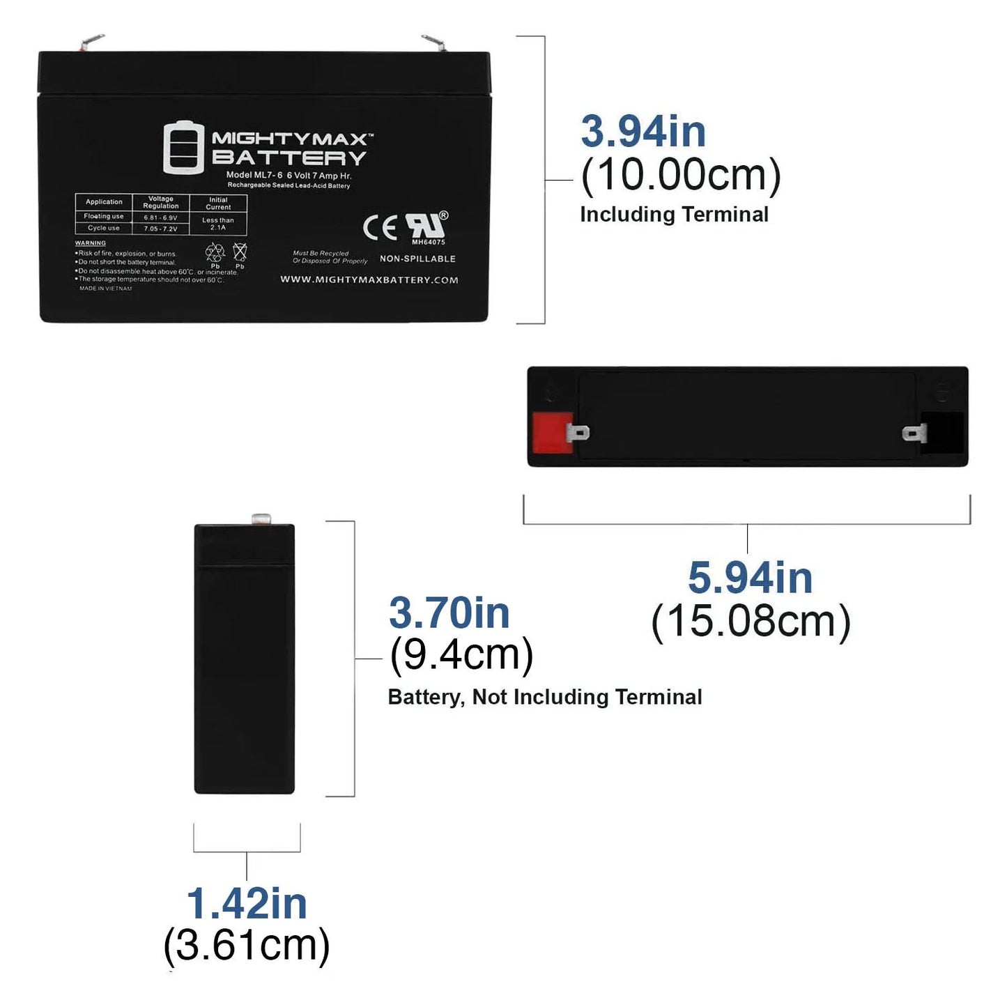 - 12v Motos for Go-Kart Mini MM-GB81A 7Ah F1 2 6V Battery Pack SLA