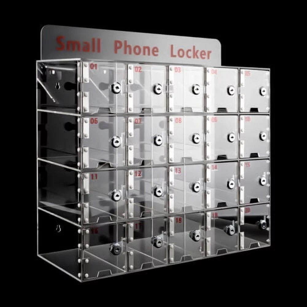 20 Box Storage Keys Acrylic Cell Cellphone Locker Clear Thickened Slots Phone w/