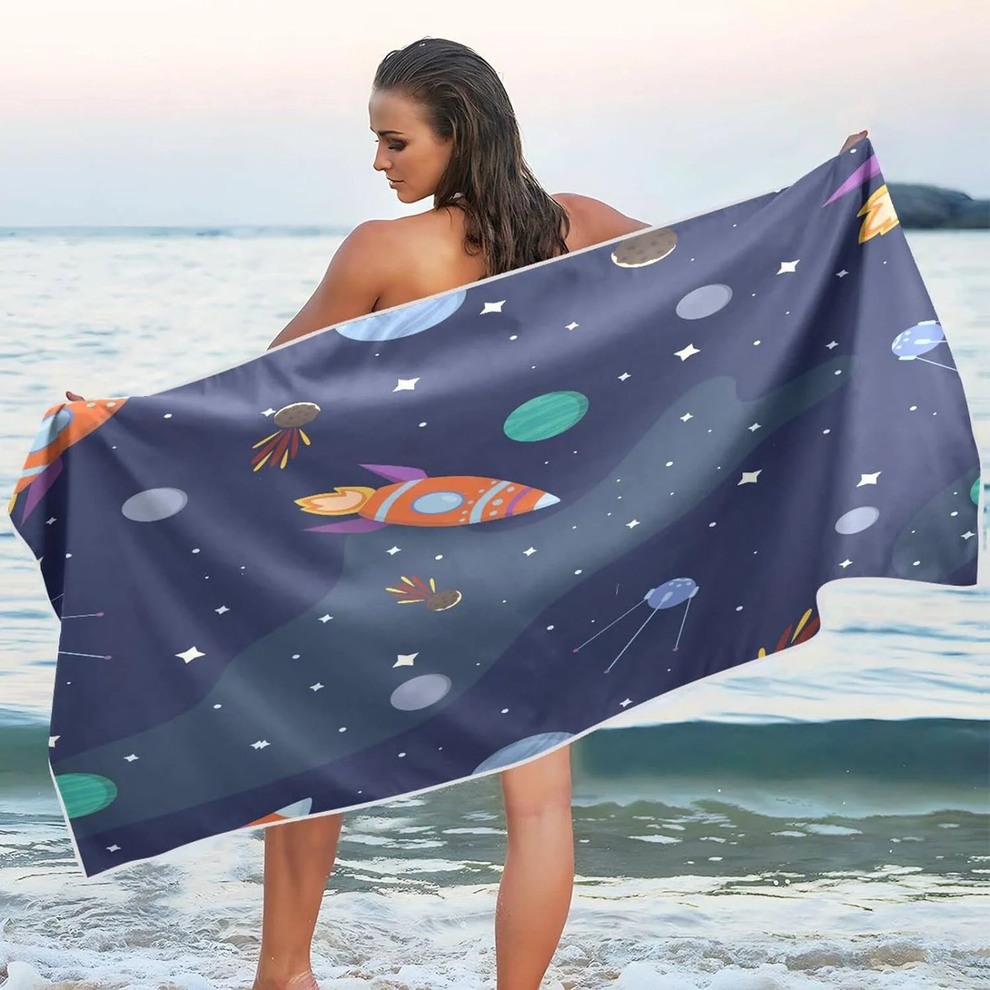 - Oversized for Dry Absorbent Super Towel Quick Compact Holiday（312） Rocket Swimming - Towel Lightweight Camping Beach Travel Bestwell Towels Cartoon