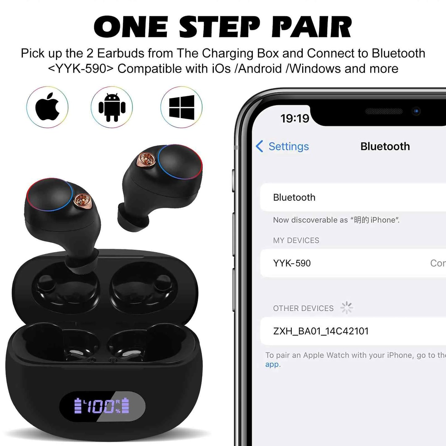 + S88 UrbanX Resistance, Connect, Dual with Bluetooth Doogee True Balanced, Wireless Bass Connection, Black, Charging Compatible 5.2 Plus IPX5 Case, Water Bluetooth Earbuds Boost