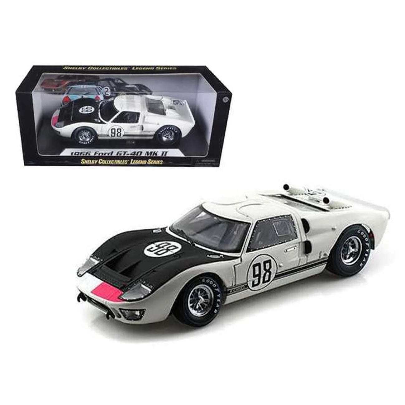 15in. Car 1-18 - 8in. Collectibles White H 2 D 4 No.98 White 1966 Diecast MK - Shelby x lbs - 7in. W Model GT-40 x Ford