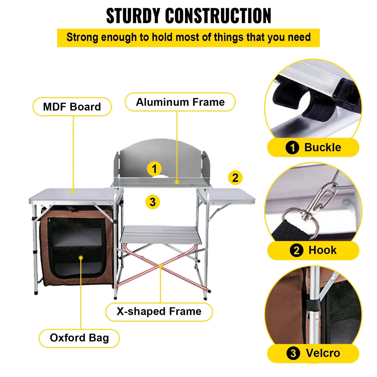 2-Tier, Party, Outdoor Camping Table Table for Color, Portable Camp Kitchen Zippered BBQ, Folding Camping, Table Brown SKYSHALO Bag with Cook