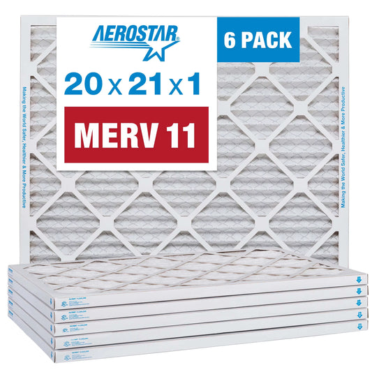 11 Pleated AC 20x21x1 6 Air Furnace Pack MERV Filter, Air Filter, Aerostar