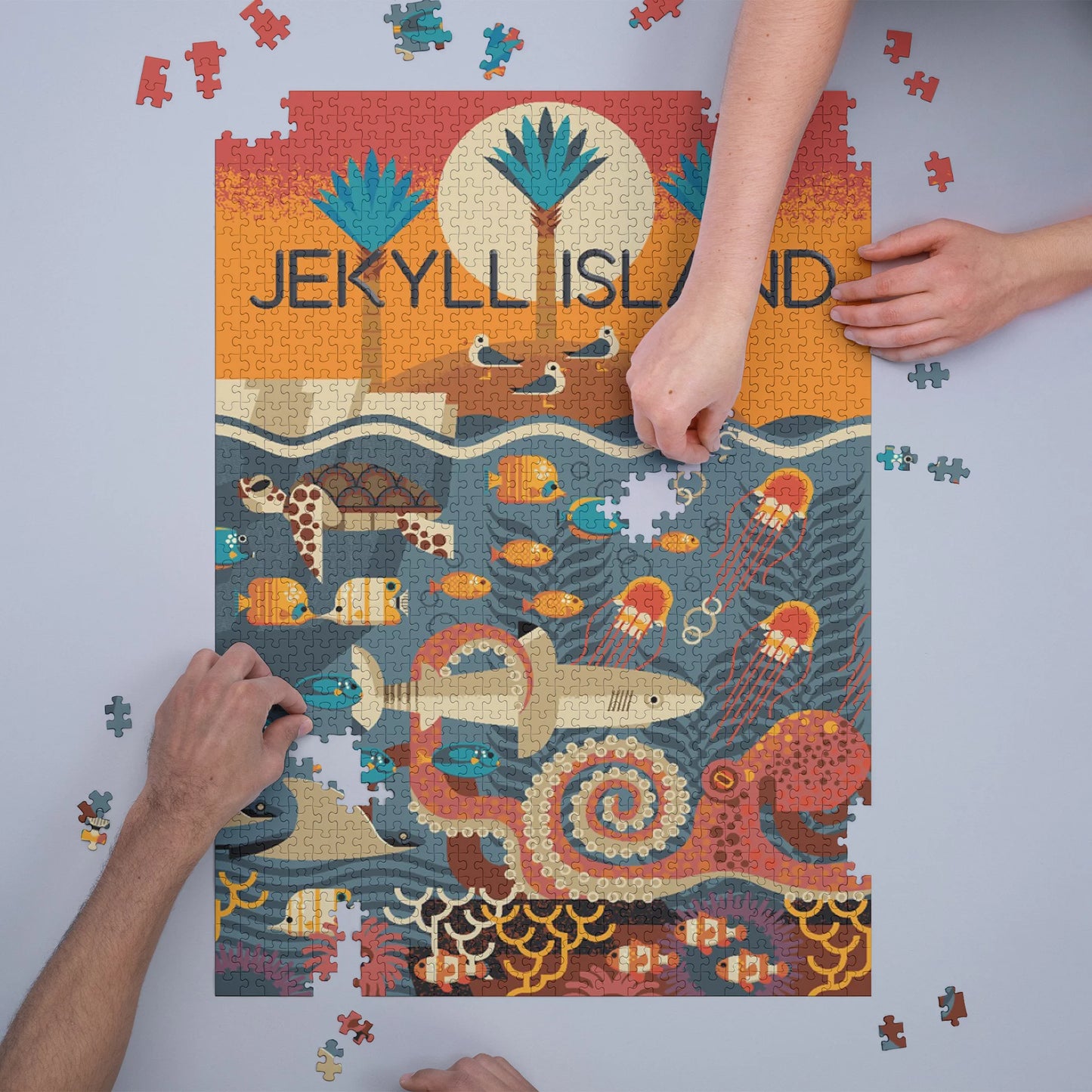 (1000 in Adults Island, Geometric for Challenging Size Jekyll USA) Jigsaw Georgia, Made Puzzle Piece 19x27, Textured and Family, Puzzle,