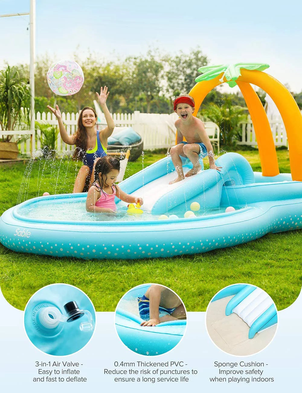 110'' Pool Sable 71'' for Backyard Center Inflatable 53'' Children Kids Garden x with Wading x Play Slide