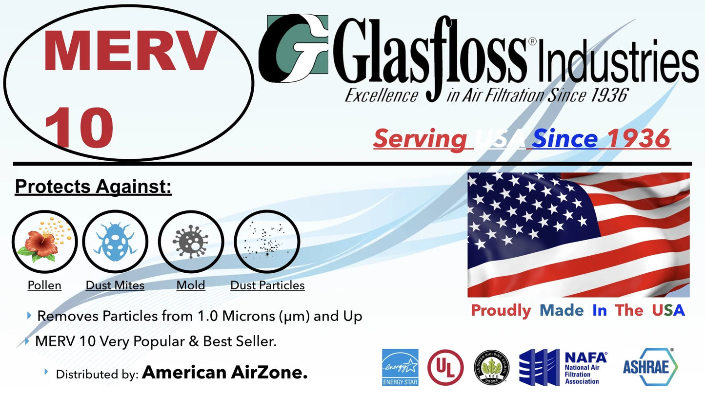 10x30x2 6) Furnace or Filter Air AC 10 In Glasfloss of Air Pleated USA. - - - Filter (Pack - - Made - Filter Air or Home HVAC Office The 2" MERV