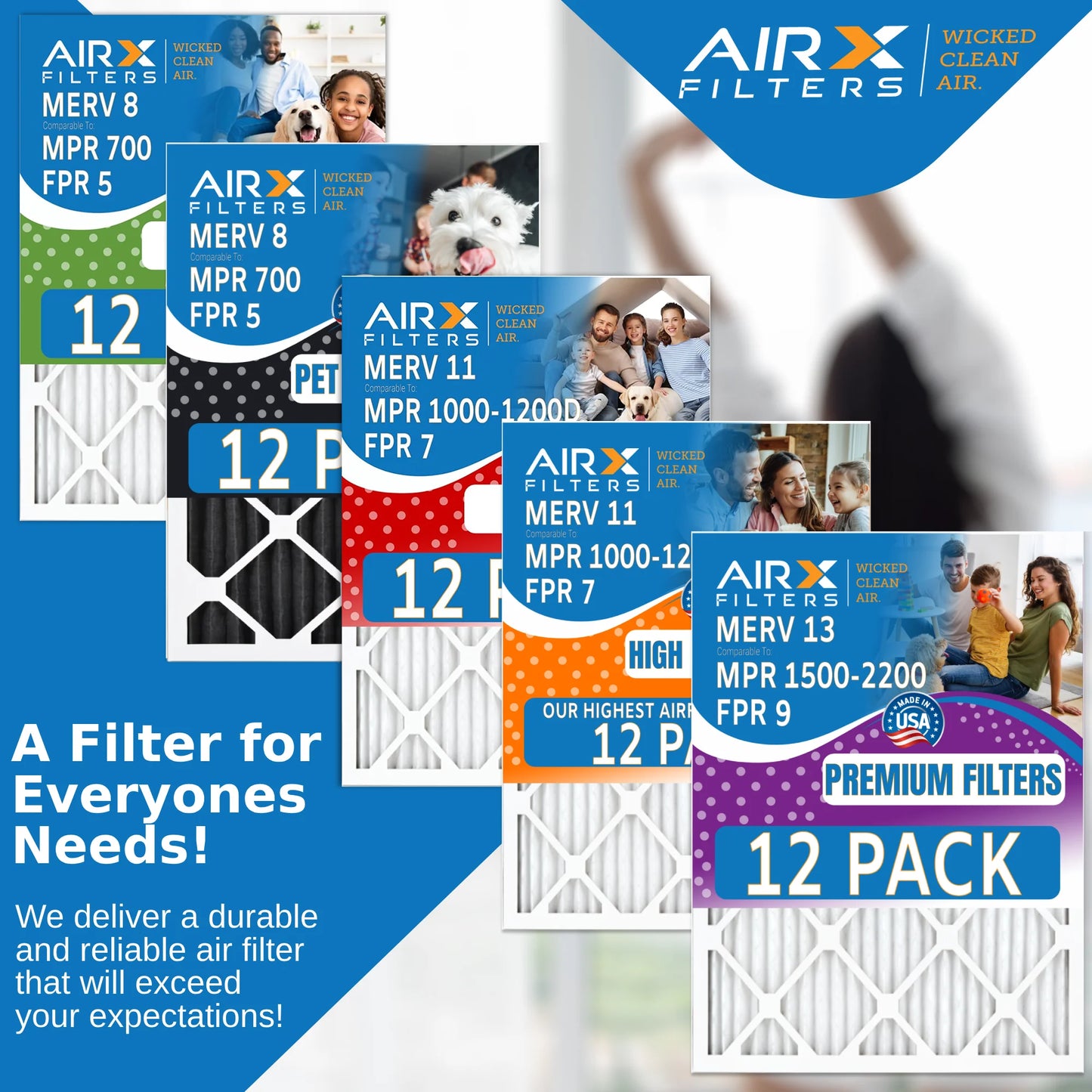 18x24x2 AIRX & Air Comparable FPR Furnace Rating, MPR FILTERS CLEAN - 5 8 of USA MERV in Filters to 12 700 WICKED AIR. by Made Filter Pack