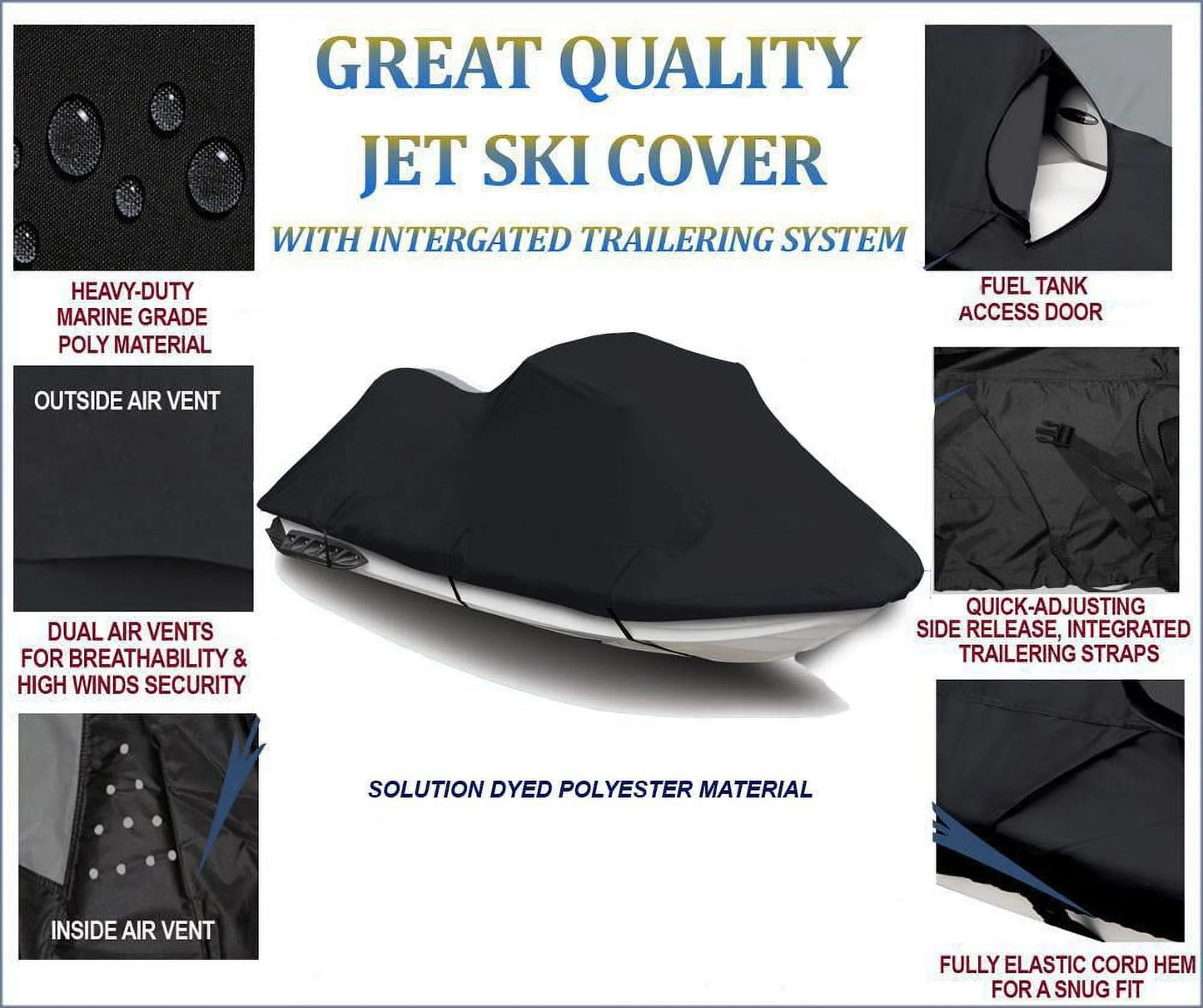 1996 for 1995 Ski BLACK 600 1998 750 DENIER 1997 Kawasaki JetSki Cover STX 1994 Watercraft Jet Cover Compatible