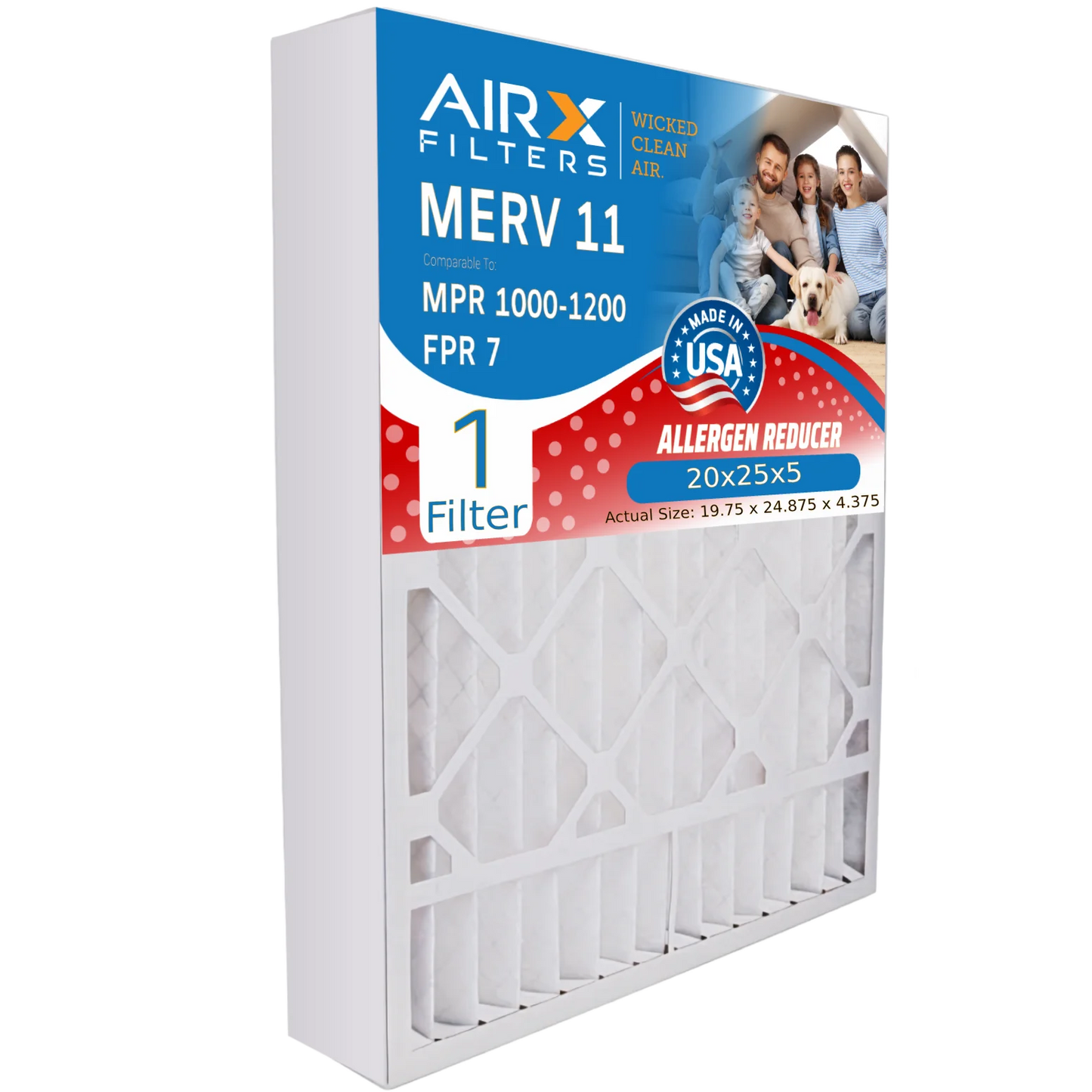 1 FILTERS Premium AIRX MPR with Air FPR Comparable Filter Honeywell Filter 20x25x5 USA Filter MPR FC100A1037 CLEAN 11 1000, 20x25x5 by Made 7 1200 Single & to MERV AIR. Compatible Furnace WICKED