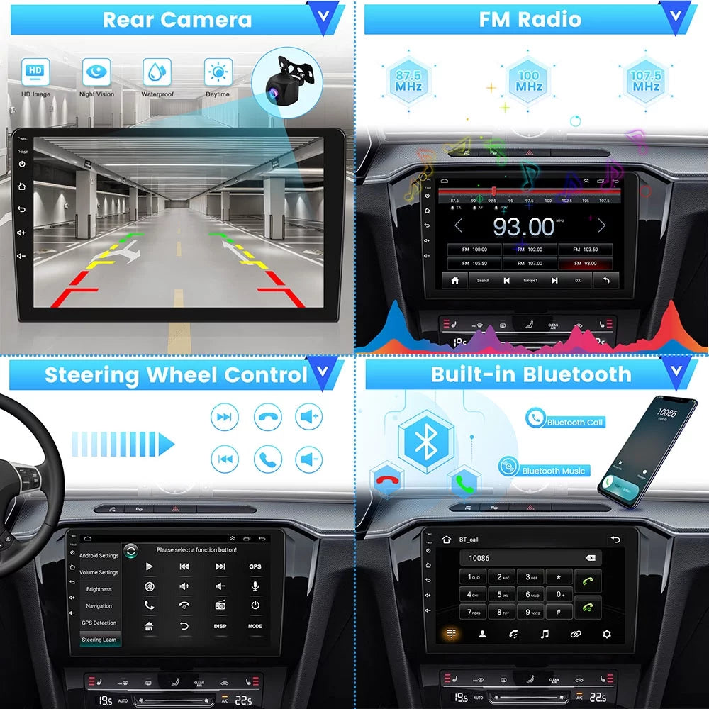 12 Touchscreen 2013-2019 Android 2+32G HD GPS AHD 10'' Radio Wireless Mirror Podofo WIFI Link RAV4 Backup Android Bluetooth, FM Car Toyota Carplay 1080P for Auto Stereo Camera