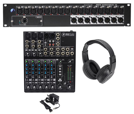 16x8+Mackie MSB16R 8-Ch. 16R Soundcraft Stagebox Mixer+Samson Mini Headphones