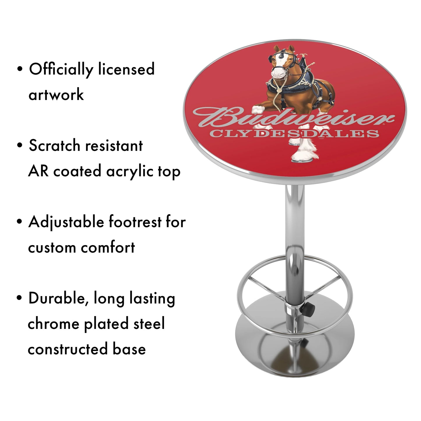 - Chrome Table Budweiser Pub Red Clydesdale