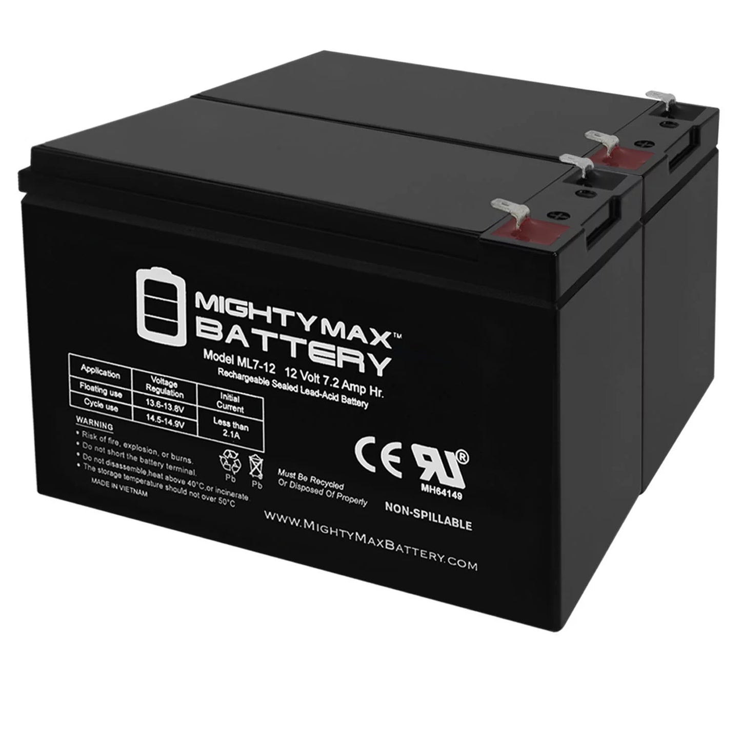 2 WP6.512 for Replacement - 12V Pack Kung 7Ah SLA Long Battery