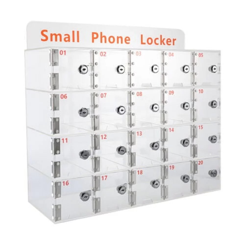 20 Box Storage Keys Acrylic Cell Cellphone Locker Clear Thickened Slots Phone w/