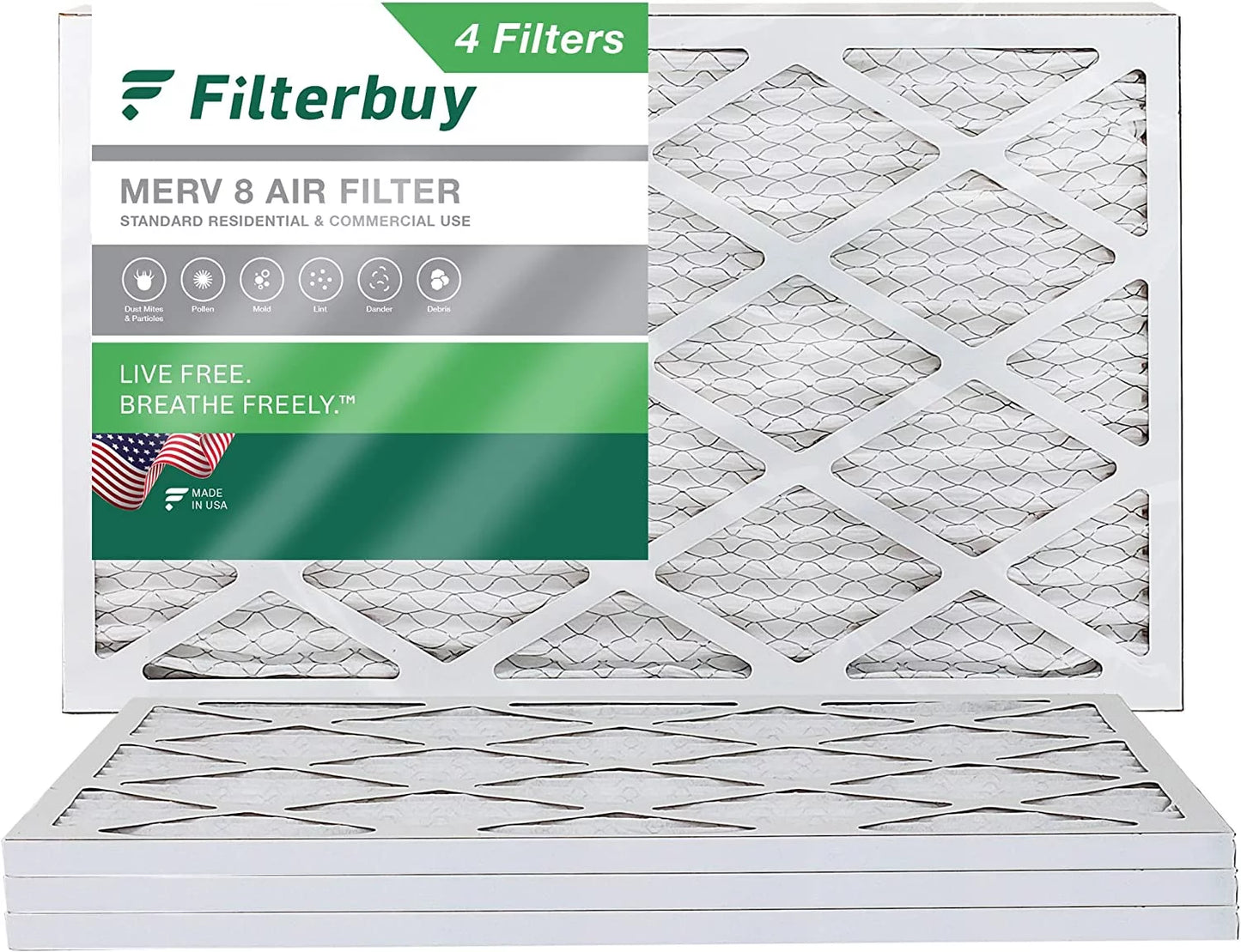 (4-Pack) 8 Furnace Air HVAC Filters Filterbuy AC Pleated MERV 12x27x1