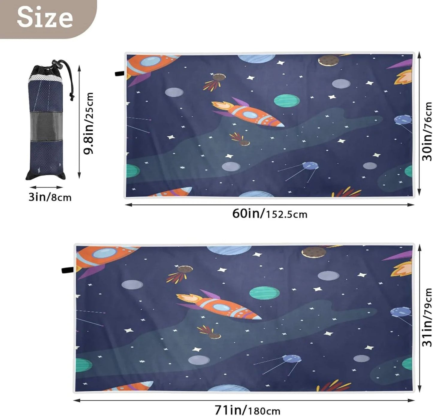 - Oversized for Dry Absorbent Super Towel Quick Compact Holiday（312） Rocket Swimming - Towel Lightweight Camping Beach Travel Bestwell Towels Cartoon