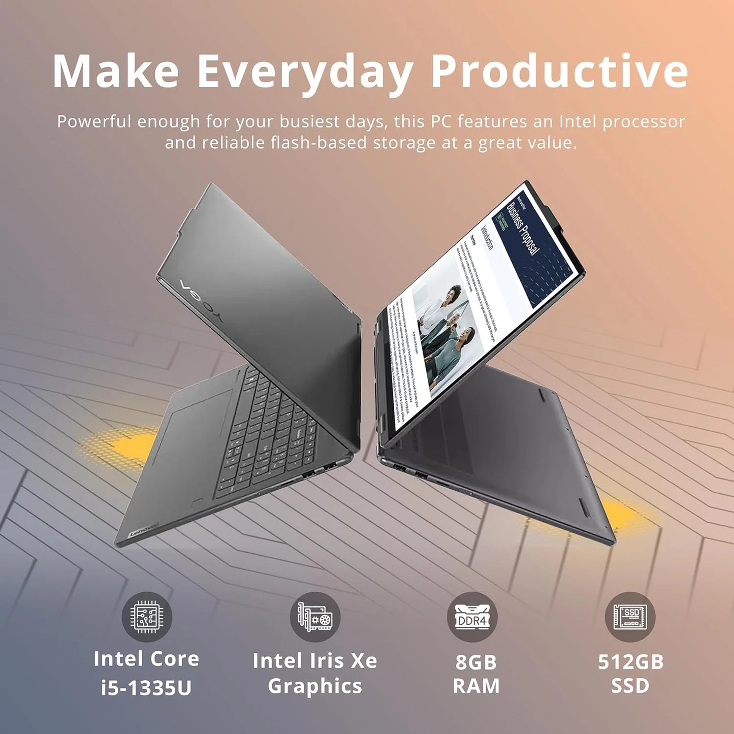 11, SSD, PCIe WUXGA Yoga 8GB Backlit Fingerprint Intel Core-i5 32GB Reader, Keyboard, 2-in-1 7i 512GB 360° USB Card Gray, Snowbell Laptop, RAM, 16" Laptop, Touchscreen Win with Lenovo 1335U,