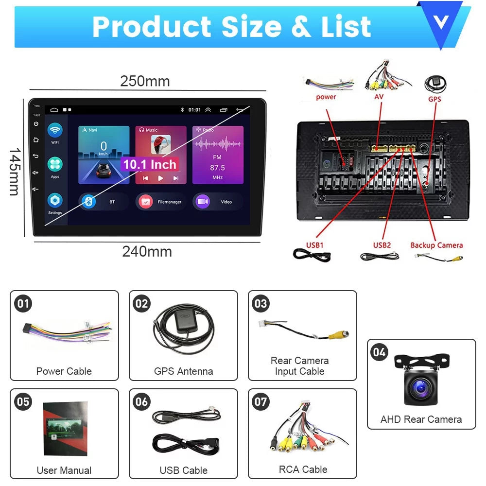 12 Touchscreen 2013-2019 Android 2+32G HD GPS AHD 10'' Radio Wireless Mirror Podofo WIFI Link RAV4 Backup Android Bluetooth, FM Car Toyota Carplay 1080P for Auto Stereo Camera