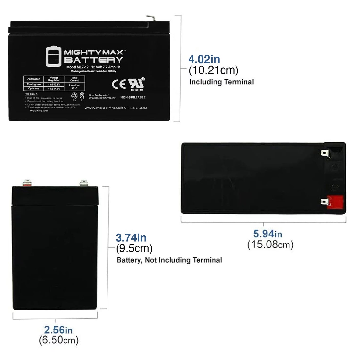 2 WP6.512 for Replacement - 12V Pack Kung 7Ah SLA Long Battery