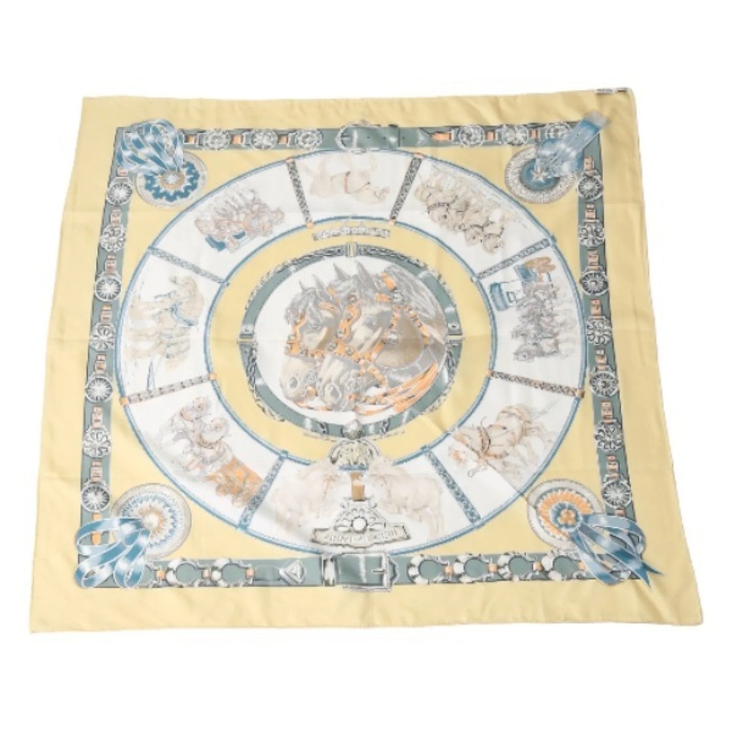 100% Hermes (Fair) Yellow HERMES Pre-Owned Silk Taima Scarf Kare90