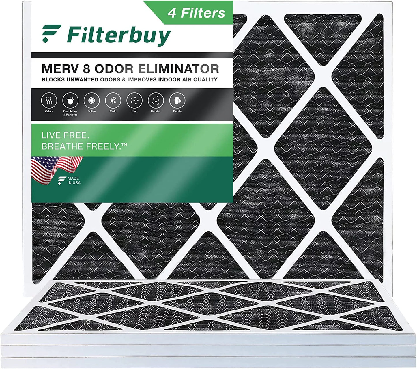 18x20x1 Pleated Air Carbon with (4-Pack) 8 AC Filters Filterbuy Activated Furnace Eliminator HVAC MERV Odor