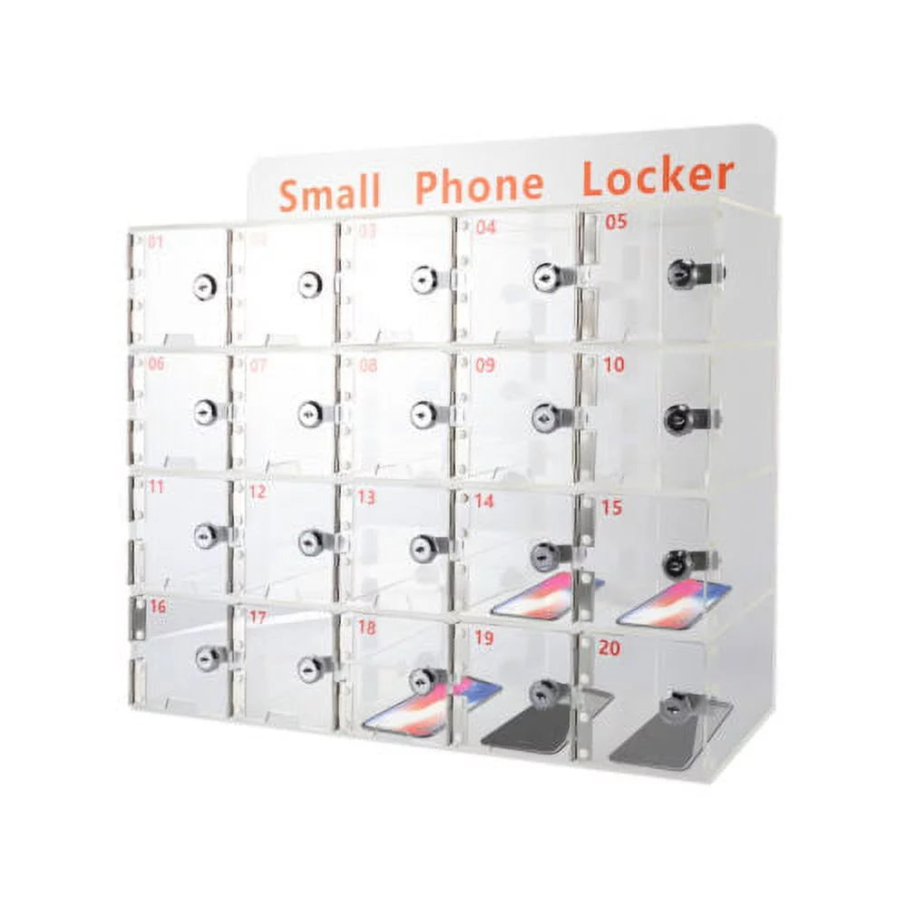 20 Box Storage Keys Acrylic Cell Cellphone Locker Clear Thickened Slots Phone w/