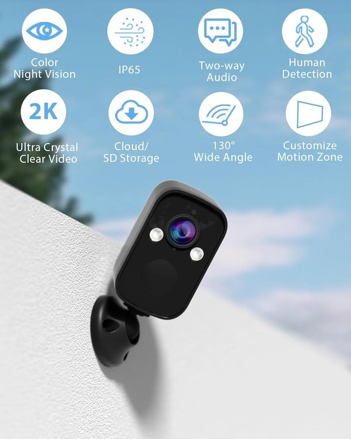 2-Way 2K Talk, Storage Support, Weatherproof, Compatible Full Security 130° Vision, with AI Viewing Night Alexa Detection, Color Outdoor, Camera Cloud/SD Security Motion Angle, with Wireless Camera