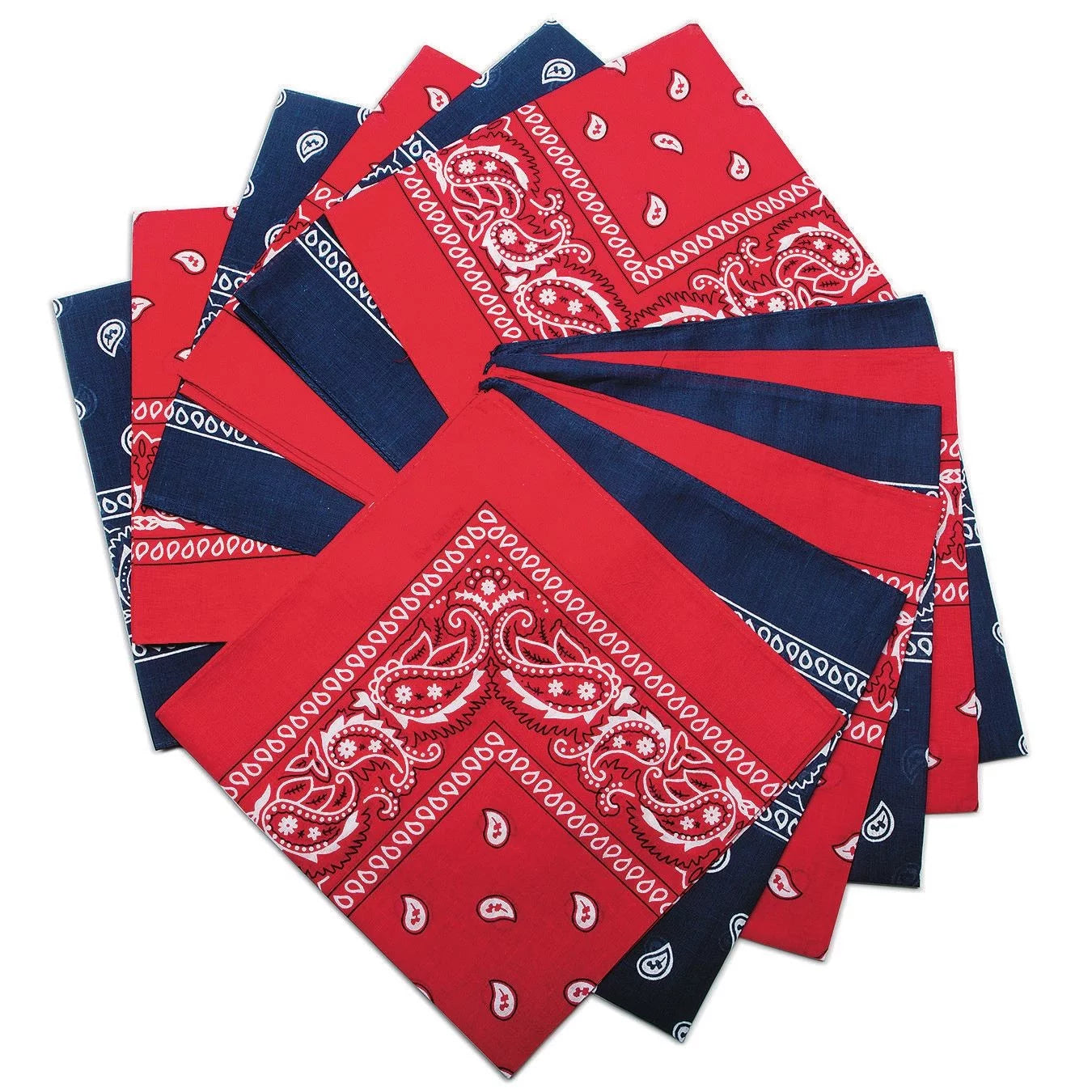 12) Western Classic Bandanas, & Paisley Colors of (Pack Red Style Blue