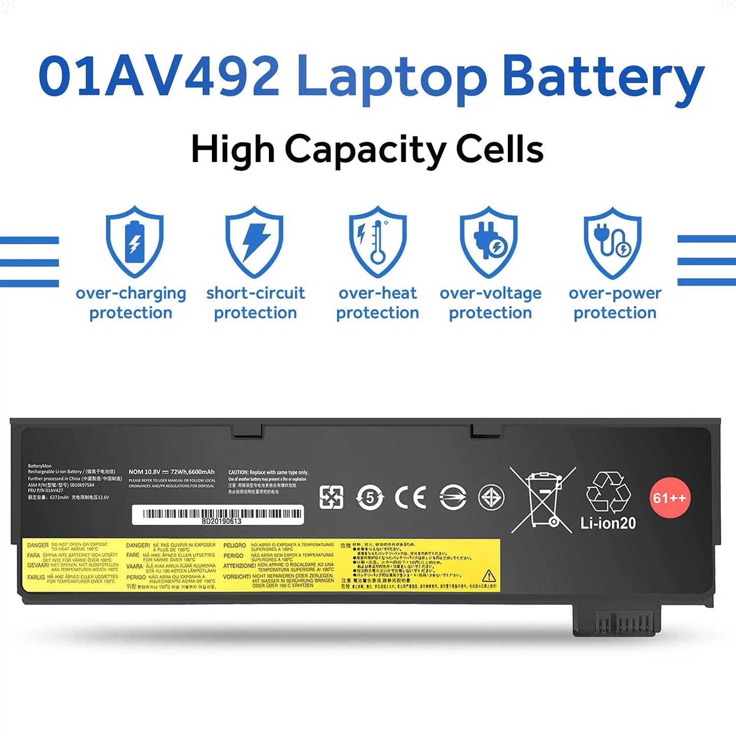 01AV492 A485 Laptop for ThinkPad P52S Battery A475 Lenovo SB10K97584 T470 01AV427 01AV452 T580 61++ P51S 72Wh Series 01AV425 T480 01AV428 01AV426 Notebook 01AV490 TP25 SB10K97580 T570 01AV423