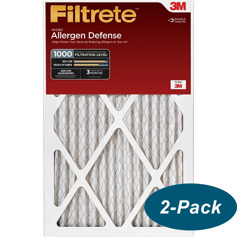 16x20x1 1-Inch Defense Air 3M 1000 Filtrete MPR Allergen 2-PACK Filters Micro