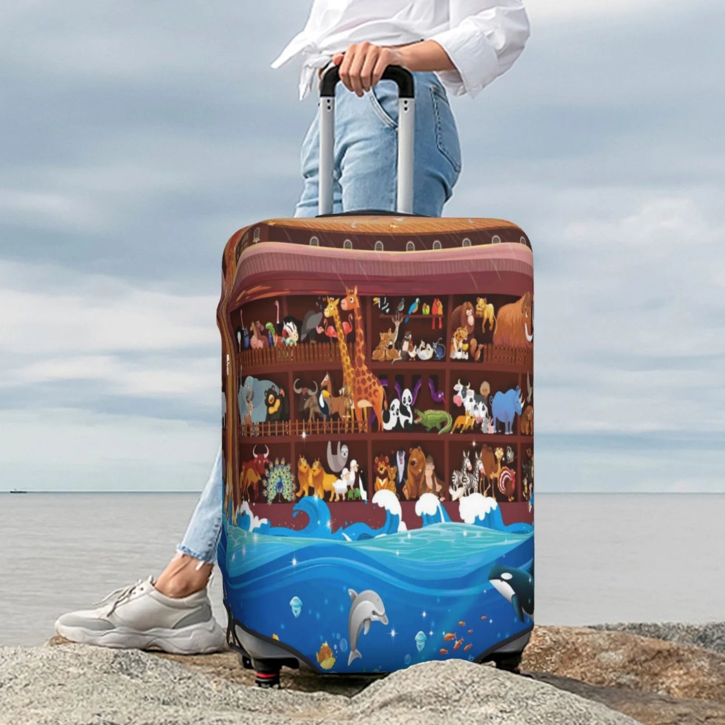 18-32 - Washable Luggage Print Cover Fashion Junzan Fits Animals Luggage Ark2 Protector Noah'S On Suitcase Inch