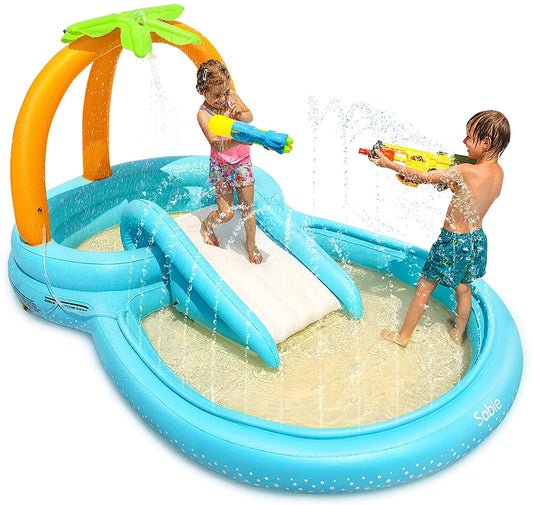 110'' Pool Sable 71'' for Backyard Center Inflatable 53'' Children Kids Garden x with Wading x Play Slide