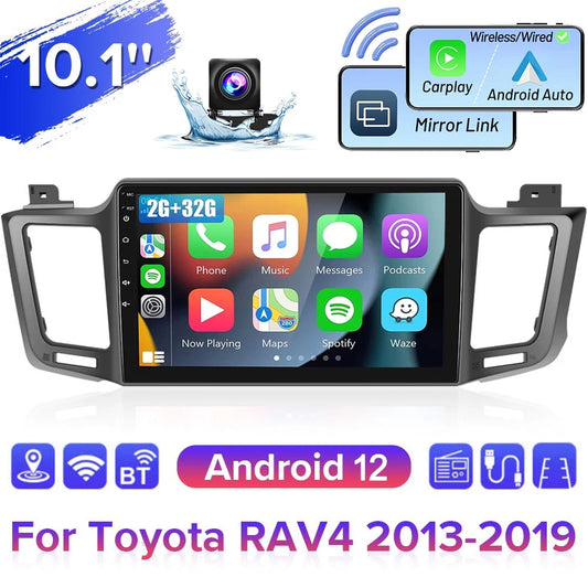 12 Touchscreen 2013-2019 Android 2+32G HD GPS AHD 10'' Radio Wireless Mirror Podofo WIFI Link RAV4 Backup Android Bluetooth, FM Car Toyota Carplay 1080P for Auto Stereo Camera