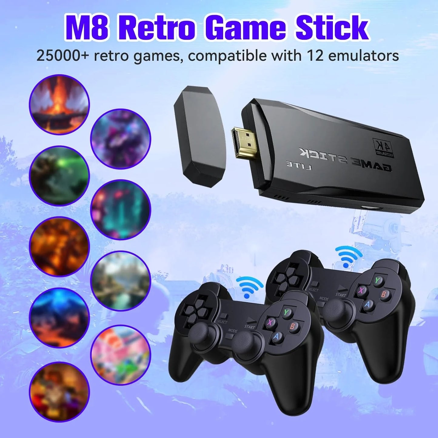 2.4G HD Plug and TV, Video Retro 25,000+ Wireless Support 12 Compatible Controllers Emulator Wireless Console, Stick Games Games, Game Play Game Console Output, Retro 4K 64G, for with