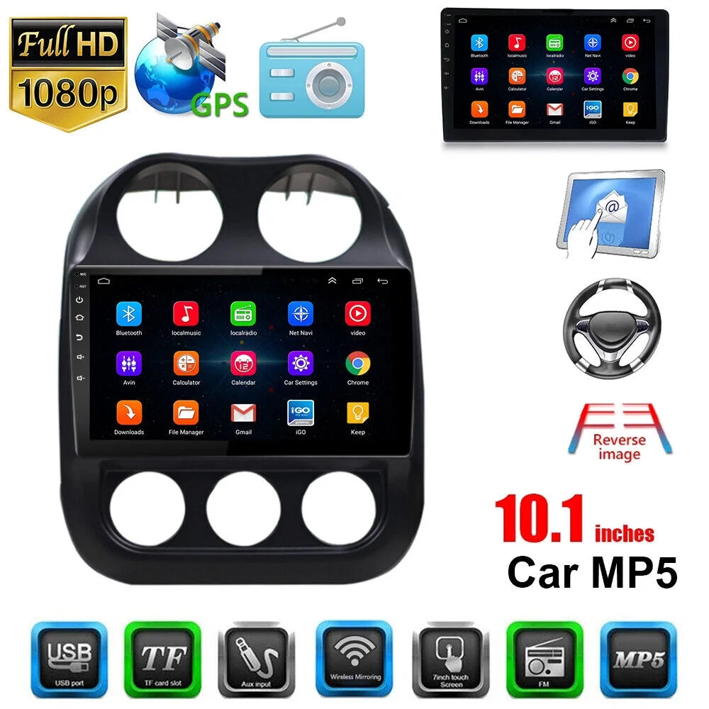 - 11, Compass Player - Jeep Display Car Stereo Camera GPS WiFi, Navi MP5 Reverse 10.1" Kydely Android Patriot Bluetooth,