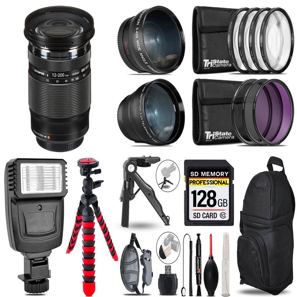 128GB Kit Tripod - Olympus + Flash f/3.5-6.3 ED Bundle Lens Lens + M.Zuiko 12-200mm +3 Accessory Digital Slave