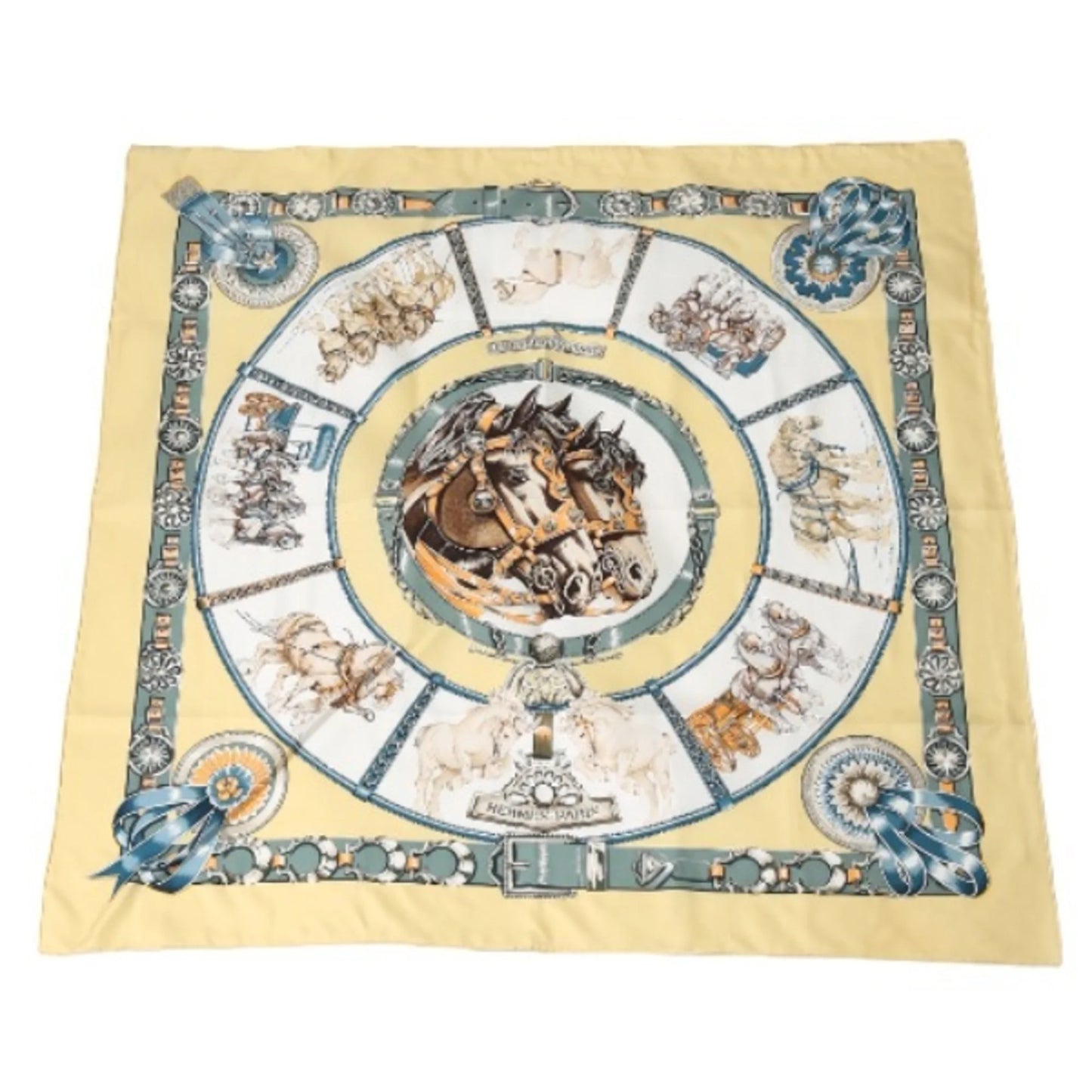 100% Hermes (Fair) Yellow HERMES Pre-Owned Silk Taima Scarf Kare90