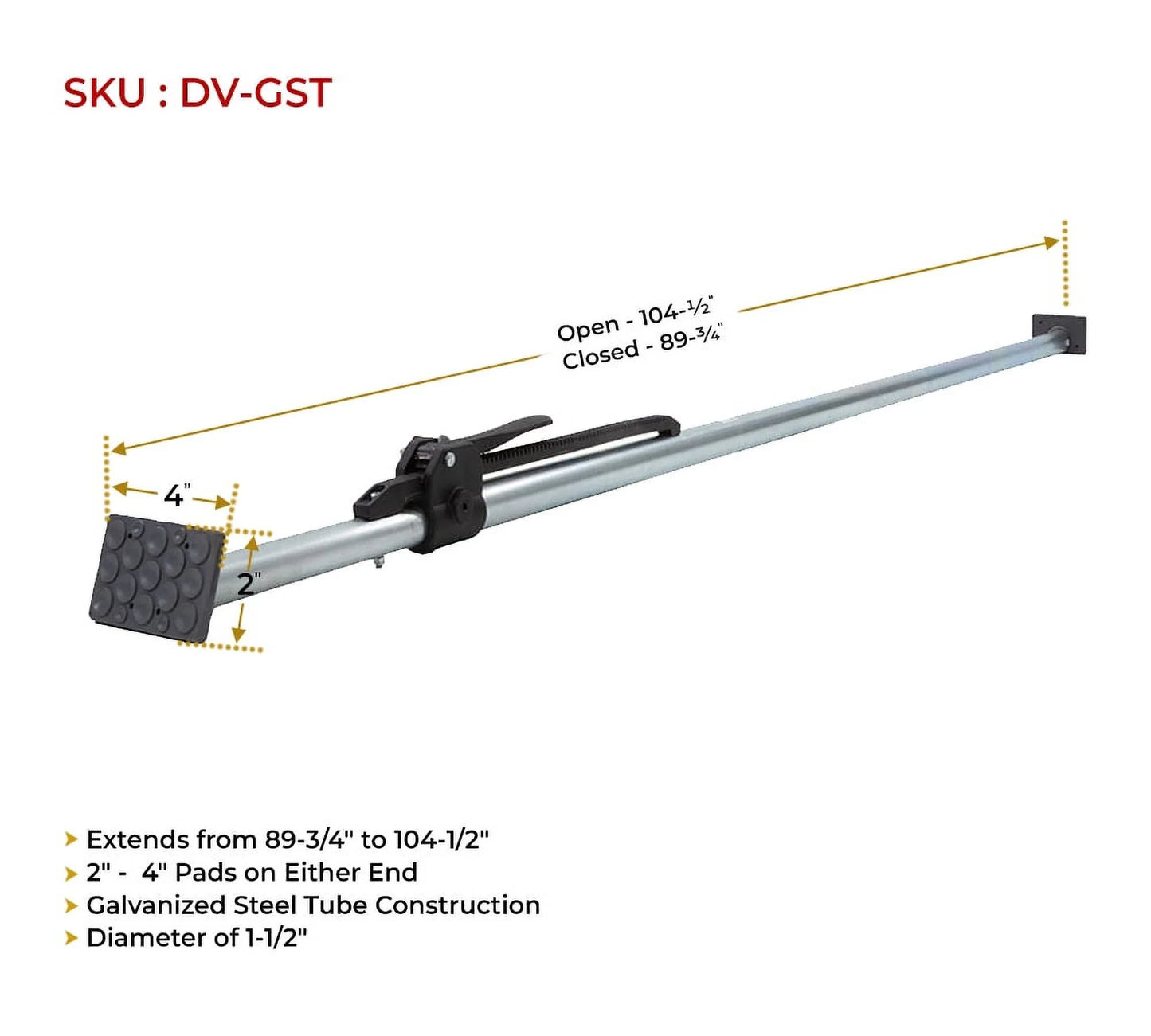 104.5" in with Adjustable (2 Semi Tie-Down Trailers Cargo Enclosed ) Pads 2" and Bar Inches Load for Lock Long 89.75" Trucks 4" Pack - to Steel