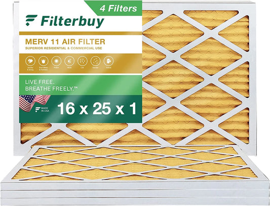 (4-Pack) AC 11 Furnace Filterbuy Pleated Filters 16x25x1 HVAC MERV Air