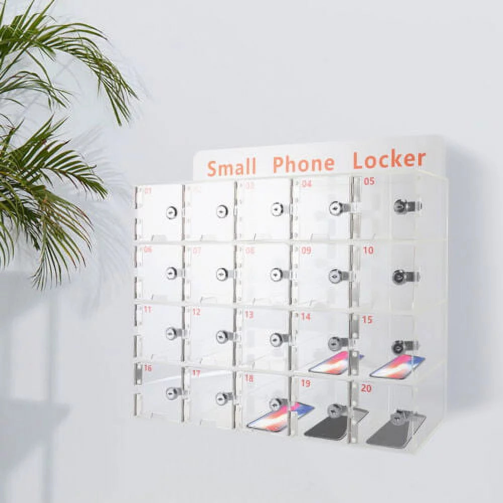 20 Box Storage Keys Acrylic Cell Cellphone Locker Clear Thickened Slots Phone w/