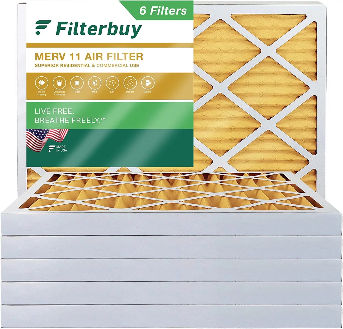 (6-Pack) Filterbuy HVAC MERV AC Air Furnace 10x16x2 11 Pleated Filters