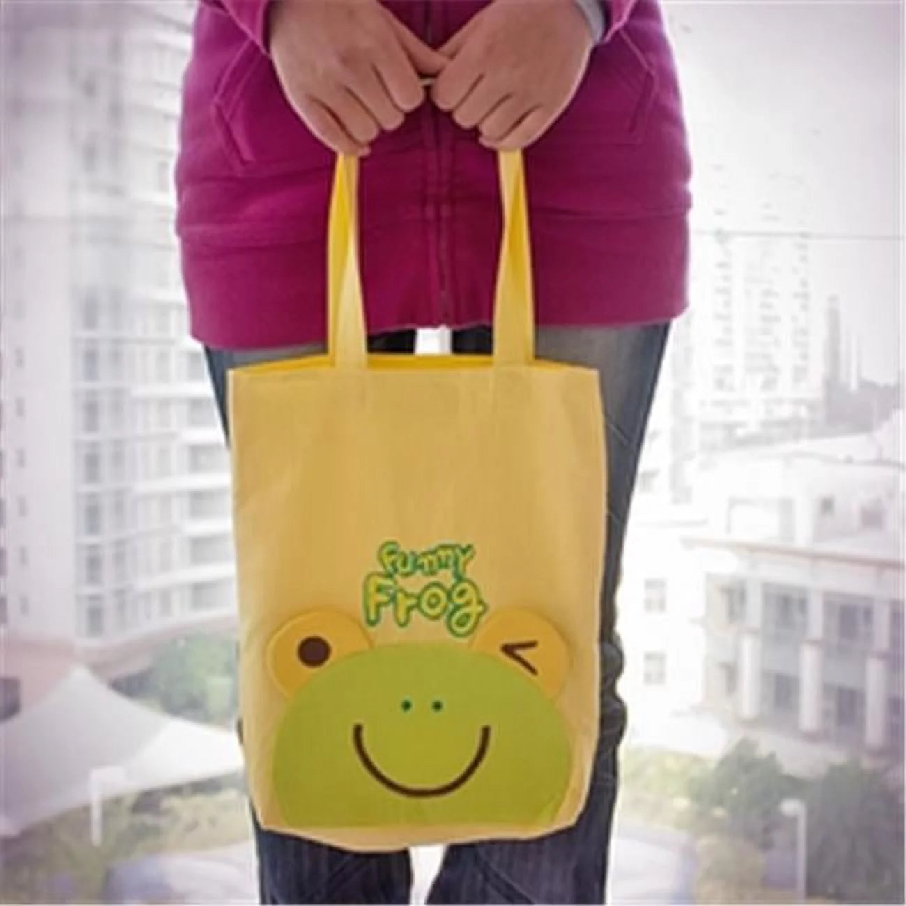 2.1 x 9.5 in. & - Art Bag Applique Fabric Kids Embroidered Tote 10.6 HQ-36-FROG Funny Kids x Shopper Frog Bag