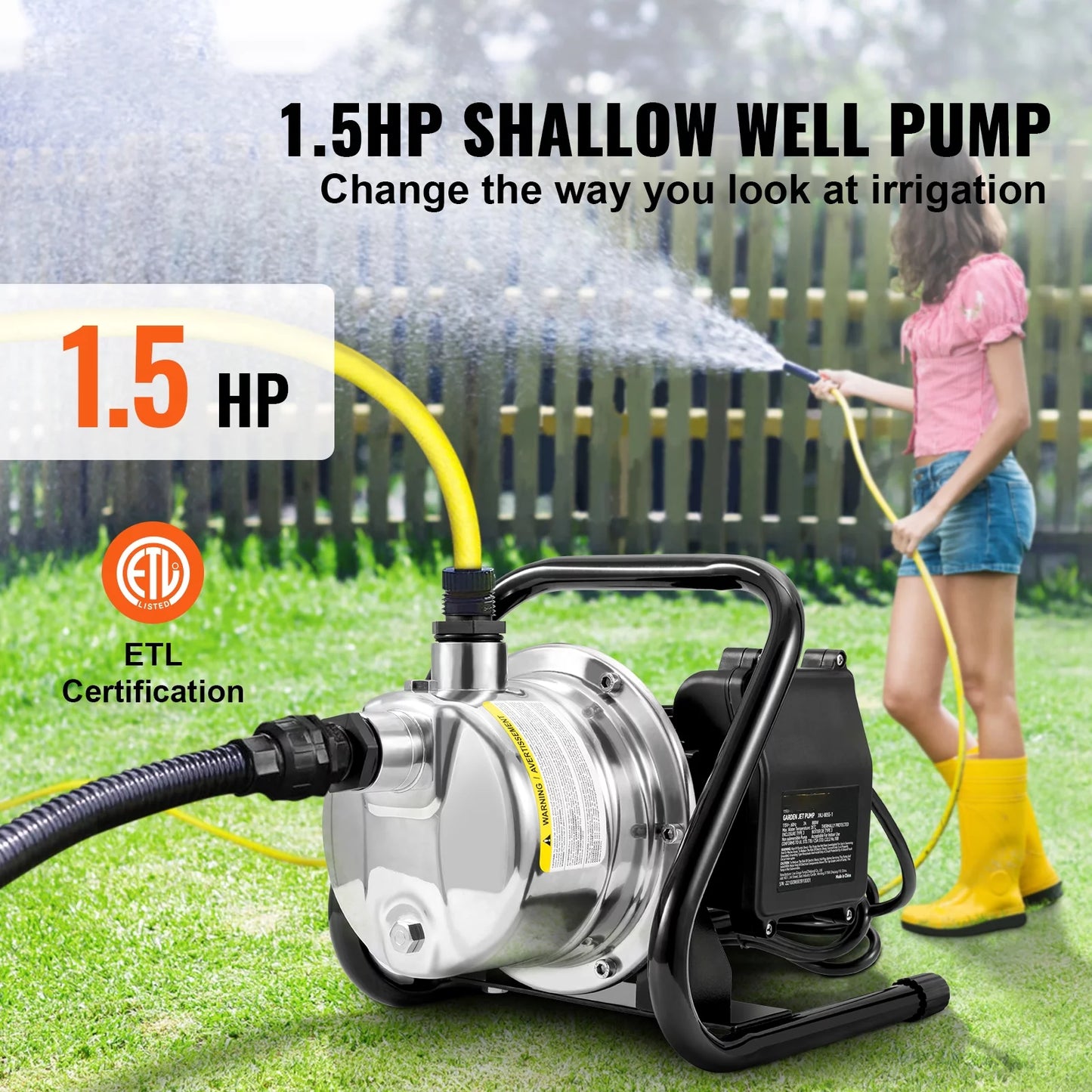 1200 ft Pump, Pressure, Max Steel Lawn Pumps Lake 1.5 WaterTransfer system, Portable Irrigation Height, BENTISMShallowWell Jet HP Booster Garden Stainless psi 115V, GPH Fountain, 87 164 for Sprinkler