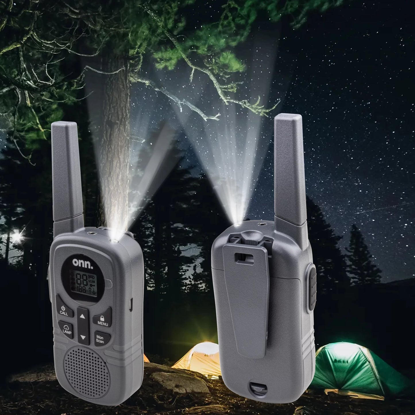 16 Miles Two LED Way pack 2 Radios, privacy 121 Light, Walkie Onn. Channels Talkies with