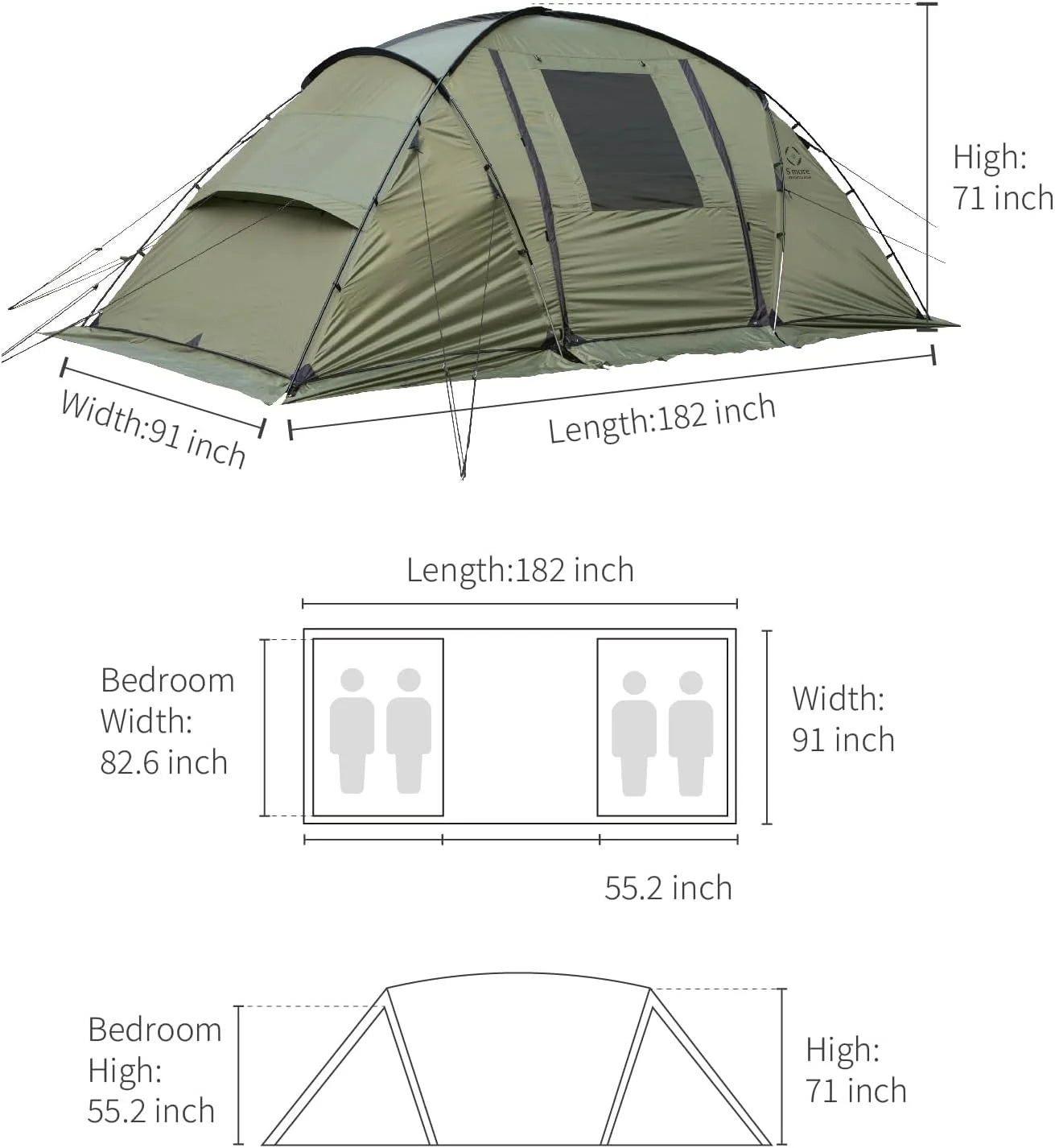 2/3/4/5/6 Glamping Family Durable with Divider, Large Camping Porch, YANPO Screen Setup Weatherproof Tent, Person with Easy Room Tent Tent Room Tent with